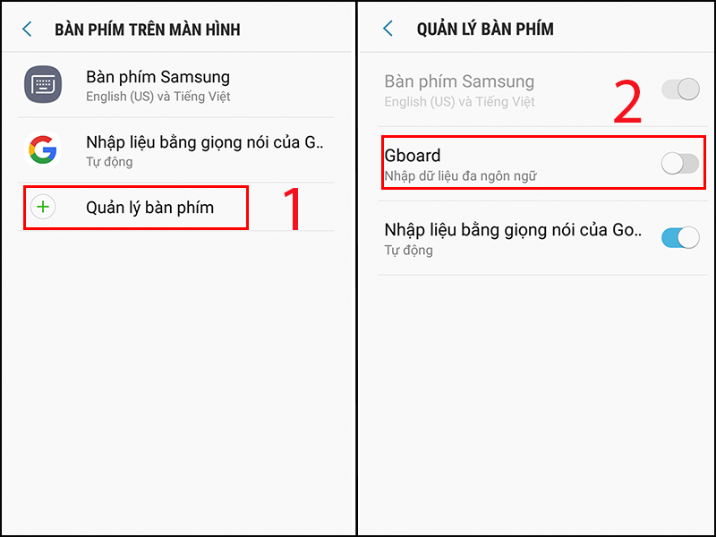 Bật Gboard trong phần Quản lý bàn phím